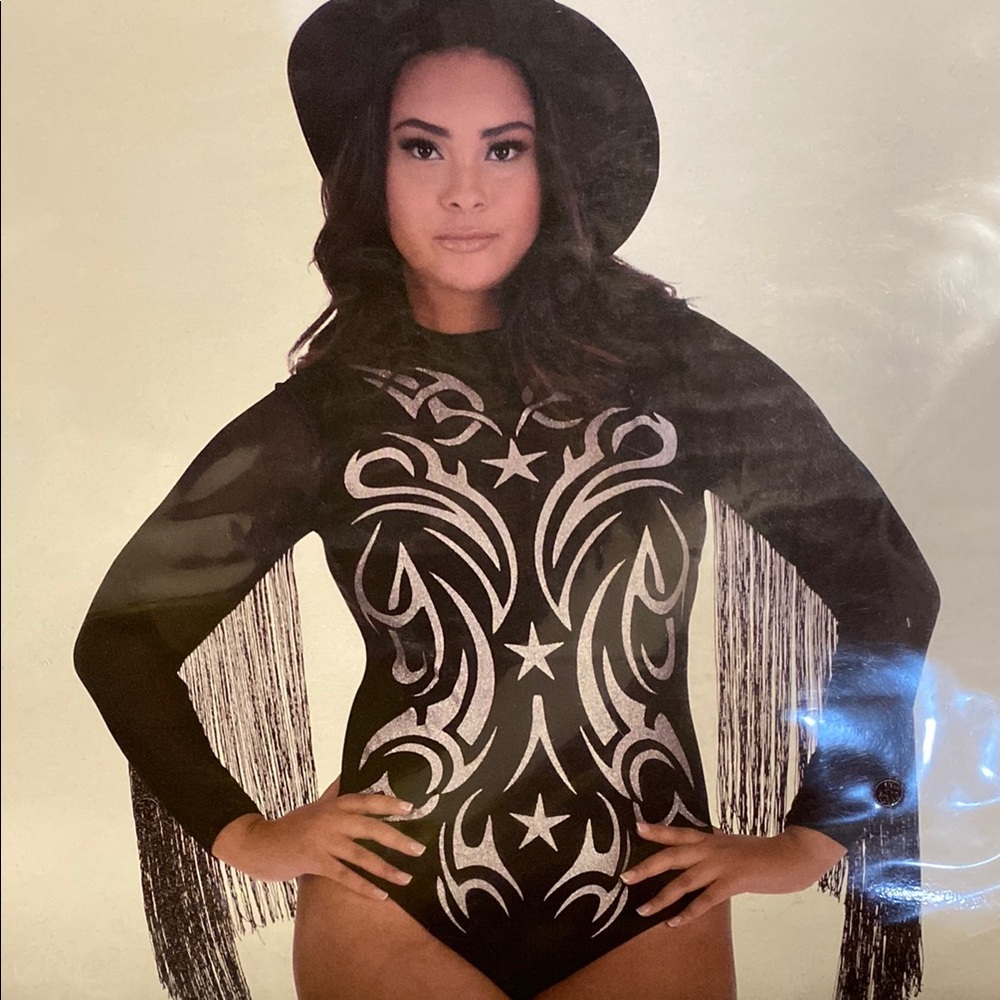 Stylish Black and Silver Fringe Bodysuit